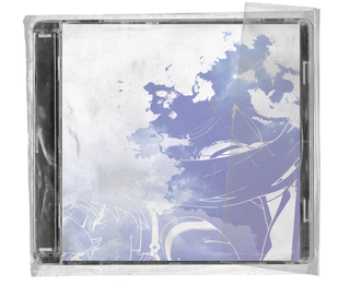 Transparent CD case with taped edges, showing a pale blue anime-style disc insert with cloudy, weathered texture.