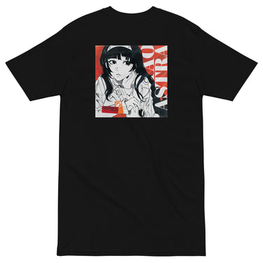 Back view of a solid-colored, shirt. A large, square graphic on the upper back features a high-contrast, manga-style illustration of Astra Yao from Zenless Zone Zero. The word "ASTRA" is written vertically in large, high-contrast letters along the right side of the image. It is designed to be similar to an album cover.