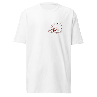 Front view of a solid-colored shirt. A small graphic on the left chest features the text "ALL OR NOTHING" in a fragmented font, combined with high-contrast illustrations of tumbling dice.