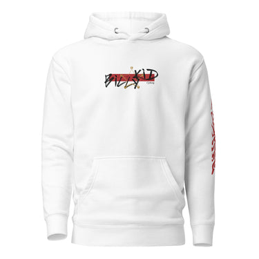 Front view of a solid-colored hoodie. A graphic centered on the chest features the words "BILLY KID" in a high-contrast, sketchy font, layered over a solid rectangular block and a fine-line illustration of a sheriff's badge.