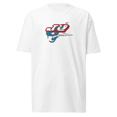 Front view of a solid-colored shirt. A graphic on the chest features the characters "JQ" in a stylized, high-contrast font, intertwined with a flowing, smoke-like shape. Below is the text "Alchemy Commission".