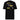 Back view of a shirt. A large collage graphic is arranged in a grid of rectangular frames. The design features multiple high-contrast silhouettes of birds in flight, a topographical map-like shape, and several small blocks of text and abstract symbols.