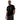3/4 front view of a sports jersey in black worn by a model. The sponsor logo collage is fully visible on the chest from a slight left angle. Right sleeve features a red graphic badge detail at the shoulder.