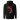 Back view of a hoodie in black. Four large vermillion brushstroke characters reading "春木灰心" run vertically down the center, layered with a stark white-and-red painterly tree branch winding through them. Two crimson rectangles bracket smaller ink motifs in the upper-left and lower-right, giving the composition an expressive, calligraphic, graphic-forward feel.