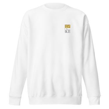 Front view of an sweatshirt in white. Design features a small graphic on the left chest. The graphic has the phrase "Pillar of Stone" stacked word on word in all caps. The word "Pillar" is highlighted in yellow.