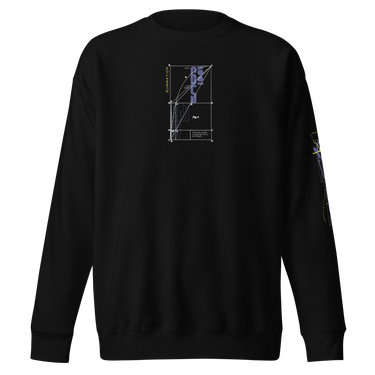 Front view of a solid-colored sweatshirt. A graphic on the chest resembles a technical blueprint or geometric analysis of the number zero, complete with labels and measurement lines.