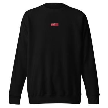 Front view of an sweatshirt in black. Design is a small, embroidered red patch on the left chest featuring the white line art of an Astral Express ticket from Honkai: Star Rail.