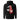 Back view of a Hoodie in Black. a large back graphic centered on a jagged, torn-map style emblem in white with a glowing star burst at its center, layered over angled orange-red geometric panels resembling sail or flag fragments, alongside a bold two-line wordmark, a short block of descriptive text, and a smaller diagonal wordmark near the hem