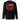 Back view of a sweatshirt in black. A large HUD-style graphic dominates the upper back, pairing a bold 'DEPART' wordmark with the stacked characters '启行' above a jagged red banner shaped like a torn transit map, its silhouette faintly tracing a figure's profile. Dense micro-typography runs down both sides in vertical blocks of English verse about starlight and a dead sun, framed by sunburst icons, a small red stamp reading '旅未终,' and a technical grid header labeled '2nd/SP.'