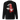 Back view of a Sweatshirt in Black. a large back graphic centered on a jagged, torn-map style emblem in white with a glowing star burst at its center, layered over angled orange-red geometric panels resembling sail or flag fragments, alongside a bold two-line wordmark, a short block of descriptive text, and a smaller diagonal wordmark near the hem