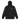Front view of a Zip Hoodie in Black. a small chest graphic pairing a gold cursive wordmark partially overlaid by a bold white stylized emblem, with a block-letter word underneath in the same gold tone