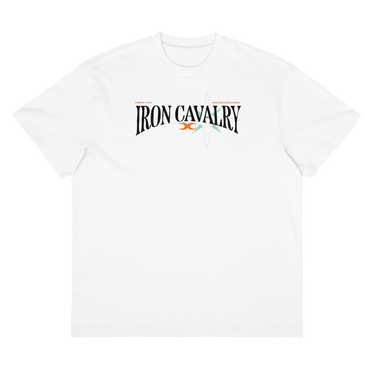Front view of a box tee in white, flat.