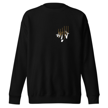 Front view of a solid-colored sweatshirt. A small graphic on the left chest features a cluster of abstract geometric shapes within a fine-line, scaffolding-like frame.