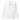 White sweatshirt, front view, featuring a small centered orange rectangular logo with a stylized white 'M' inside.