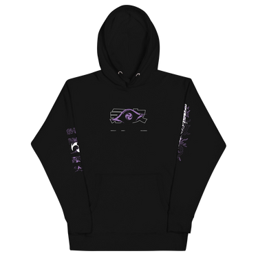 Front view of a solid-colored hoodie. A graphic centered on the chest features a stylized eye symbol framed by abstract blocky shapes. Below are the words "PERPETUITY", "INFINITY", and "ENDLESSNESS".
