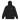 Front view of a zip hoodie in black. A small graphic sits high on the left chest: a loose, hand-drawn halo ring in white tilted above a sharp six-pointed star in soft violet. Both shapes print flat, the ring's brushed edges left rough and unfinished.