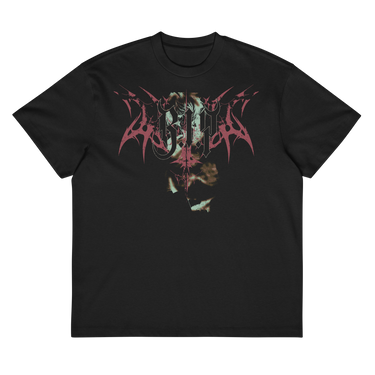 GRAVEYARD SHIFT box tee, black, front, flat
