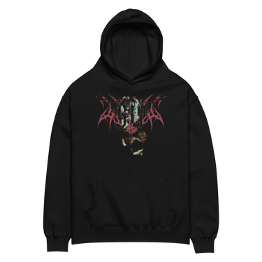 GRAVEYARD SHIFT oversized hoodie, black, front, flat