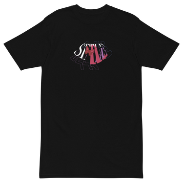 Front view of a solid-colored shirt. A graphic on the chest features the word "SEELE" spelled out in a variety of layered, high-contrast fonts and abstract shapes.
