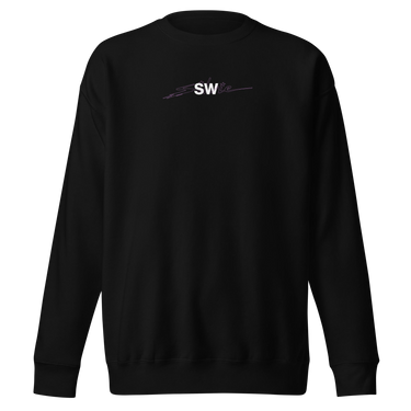 Front view of a Sweatshirt in Black. A small chest graphic reading "silvie" in a bold, hand-lettered signature style, framed by loose script strokes and star accents.