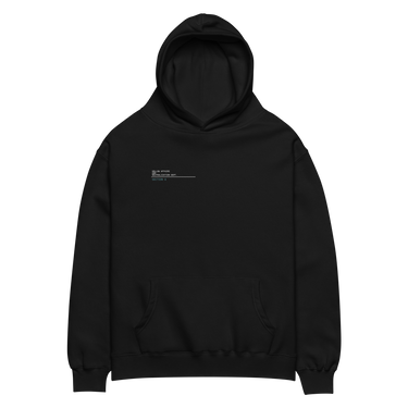 Front view of an oversized hoodie in Black. A small block of type sits high on the chest: three lines of white monospaced capitals reading "HOLLOW AFFAIRS AND NEUTRALIZATION DEPT." above a thin white rule, with "SECTION 6" set beneath it in muted teal.