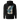 Back view of a solid-colored hoodie. A large, vertical collage graphic on the upper back features a high-contrast illustration of a bird in flight, layered with large, stylized East Asian characters and various blocks of text.