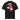 Back view of a Box Tee in Black. a large back graphic centered on a jagged, torn-map style emblem in white with a glowing star burst at its center, layered over angled orange-red geometric panels resembling sail or flag fragments, alongside a bold two-line wordmark, a short block of descriptive text, and a smaller diagonal wordmark near the hem