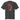 Back view of a oversized tee in faded black. Four large vermillion brushstroke characters reading "春木灰心" run vertically down the center, layered with a stark white-and-red painterly tree branch winding through them. Two crimson rectangles bracket smaller ink motifs in the upper-left and lower-right, giving the composition an expressive, calligraphic, graphic-forward feel.