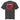 Back view of a oversized tee in faded black. A large HUD-style graphic dominates the upper back, pairing a bold 'DEPART' wordmark with the stacked characters '启行' above a jagged red banner shaped like a torn transit map, its silhouette faintly tracing a figure's profile. Dense micro-typography runs down both sides in vertical blocks of English verse about starlight and a dead sun, framed by sunburst icons, a small red stamp reading '旅未终,' and a technical grid header labeled '2nd/SP.'