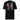 Back view of an t-shirt in black. HSR Evernight inspired design, featuring overlapping abstract linework in white, intersecting with solid block shapes in muted red and neutral tones. Bold calligraphic characters (長月夜) in traditional Chinese/Japanese kanji are placed prominently across the center, contrasting with the structured geometric background.