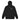 Front view of a Zip Hoodie in Black. a small chest graphic pairing a gold cursive wordmark partially overlaid by a bold white stylized emblem, with a block-letter word underneath in the same gold tone