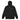 Front view of a zip hoodie in black. A small graphic sits high on the left chest: a loose, hand-drawn halo ring in white tilted above a sharp six-pointed star in soft violet. Both shapes print flat, the ring's brushed edges left rough and unfinished.