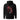 Back view of a hoodie in black. Four large vermillion brushstroke characters reading "春木灰心" run vertically down the center, layered with a stark white-and-red painterly tree branch winding through them. Two crimson rectangles bracket smaller ink motifs in the upper-left and lower-right, giving the composition an expressive, calligraphic, graphic-forward feel.