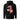 Back view of a Hoodie in Black. a large back graphic centered on a jagged, torn-map style emblem in white with a glowing star burst at its center, layered over angled orange-red geometric panels resembling sail or flag fragments, alongside a bold two-line wordmark, a short block of descriptive text, and a smaller diagonal wordmark near the hem