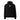 Front view of a Oversized Hoodie in Black. a small chest graphic pairing a gold cursive wordmark partially overlaid by a bold white stylized emblem, with a block-letter word underneath in the same gold tone