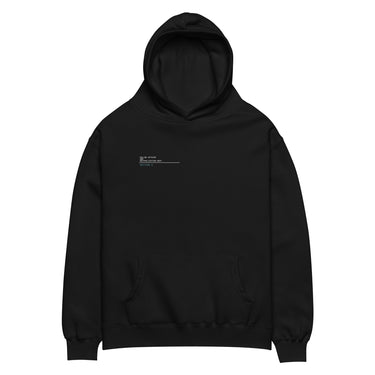 Front view of an oversized hoodie in Black. A small block of type sits high on the chest: three lines of white monospaced capitals reading "HOLLOW AFFAIRS AND NEUTRALIZATION DEPT." above a thin white rule, with "SECTION 6" set beneath it in muted teal.