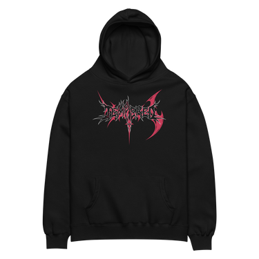 FINE PRINT oversized hoodie, black, front, flat