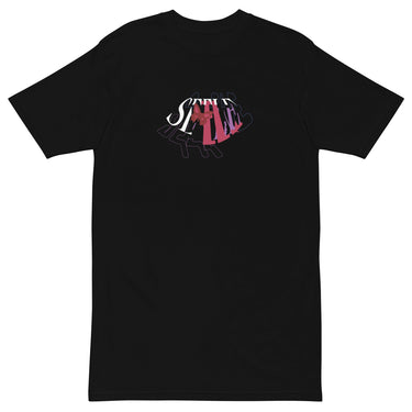 Front view of a solid-colored shirt. A graphic on the chest features the word "SEELE" spelled out in a variety of layered, high-contrast fonts and abstract shapes.