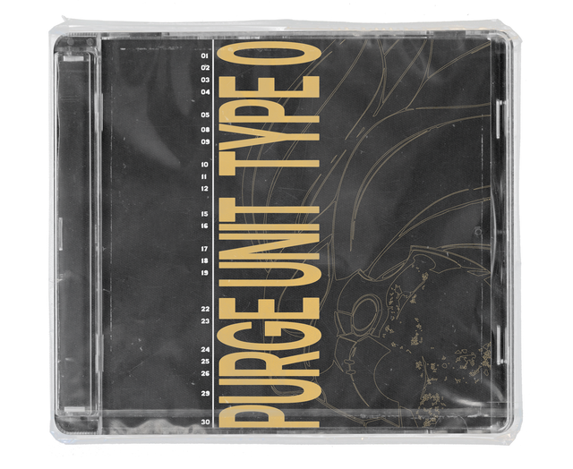 CD jewel case in clear shrink wrap. The cover is black with a tall gold title in condensed capitals running up the middle beside a column of track numbers, over faint gold line art.