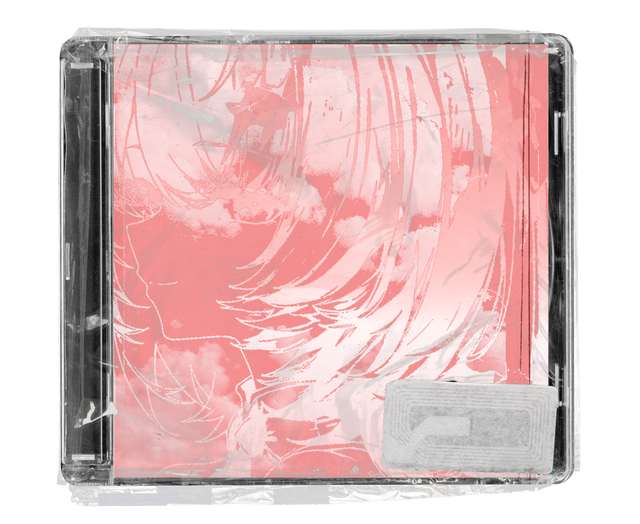 CD jewel case in clear shrink wrap. The cover is a coral-pink sketch of a face with long flowing hair against clouds, with a silver security tag in the lower corner.