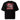 A black tee with a central graphic. The design features the word 'POISE' in a large, deconstructed white font layered over a red rectangle with abstract white patterns. The background includes beige textures and red script accents.