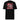 A black tee with a central graphic. The design features the word 'POISE' in a large, deconstructed white font layered over a red rectangle with abstract white patterns. The background includes beige textures and red script accents.