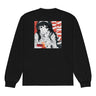 Back view of a solid-colored, longsleeve. A large, square graphic on the upper back features a high-contrast, manga-style illustration of Astra Yao from Zenless Zone Zero. The word "ASTRA" is written vertically in large, high-contrast letters along the right side of the image. It is designed to be similar to an album cover.