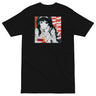 Back view of a solid-colored, shirt. A large, square graphic on the upper back features a high-contrast, manga-style illustration of Astra Yao from Zenless Zone Zero. The word "ASTRA" is written vertically in large, high-contrast letters along the right side of the image. It is designed to be similar to an album cover.