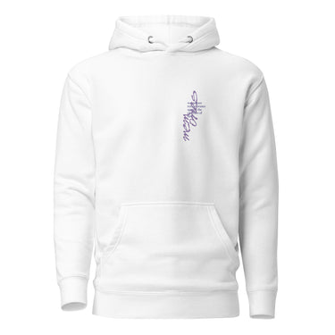Front view of a solid-colored hoodie. A small, vertical graphic on the left chest features the text “Memories" in an elegant, high-contrast script font, alongside a small block of horizontal text.