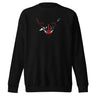 Front view of a solid-colored sweatshirt. A graphic centered on the chest features a high-contrast, stylized illustration of a horned animal skull, with a compass rose symbol at its center and a dagger piercing through the top.