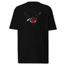 Front view of a solid-colored shirt. A graphic centered on the chest features a high-contrast, stylized illustration of a horned animal skull, with a compass rose symbol at its center and a dagger piercing through the top.