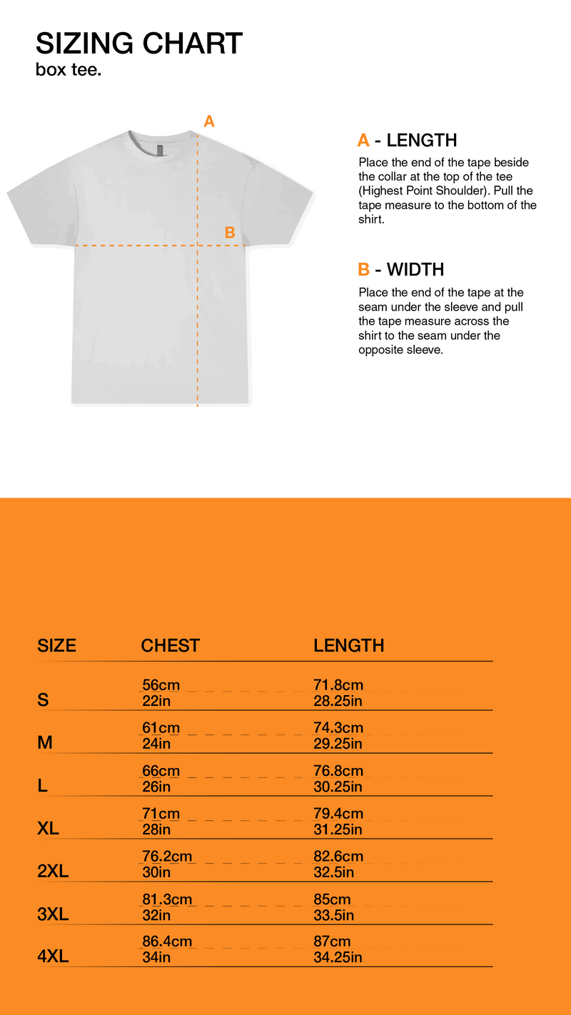 Sizing Chart for SUNSCORCHED • BOX TEE