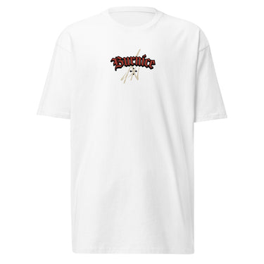 Front view of a solid-colored, oversized shirt. A small graphic is centered on the chest, featuring the word "Burnice" in a high-contrast, gothic-style blackletter font, with subtle, sketchy lines in the background.