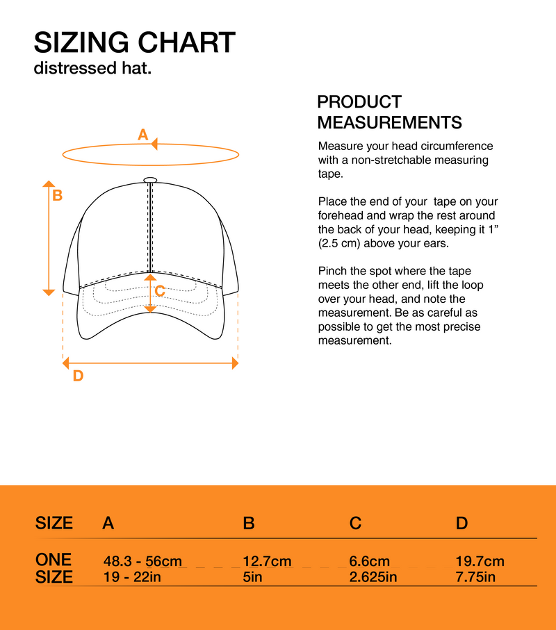Sizing Chart for TWO TIDES • DISTRESSED HAT